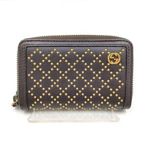 Authentic Gucci Coin Case Diamante Studded Wallet Brown Leather mn197-021726